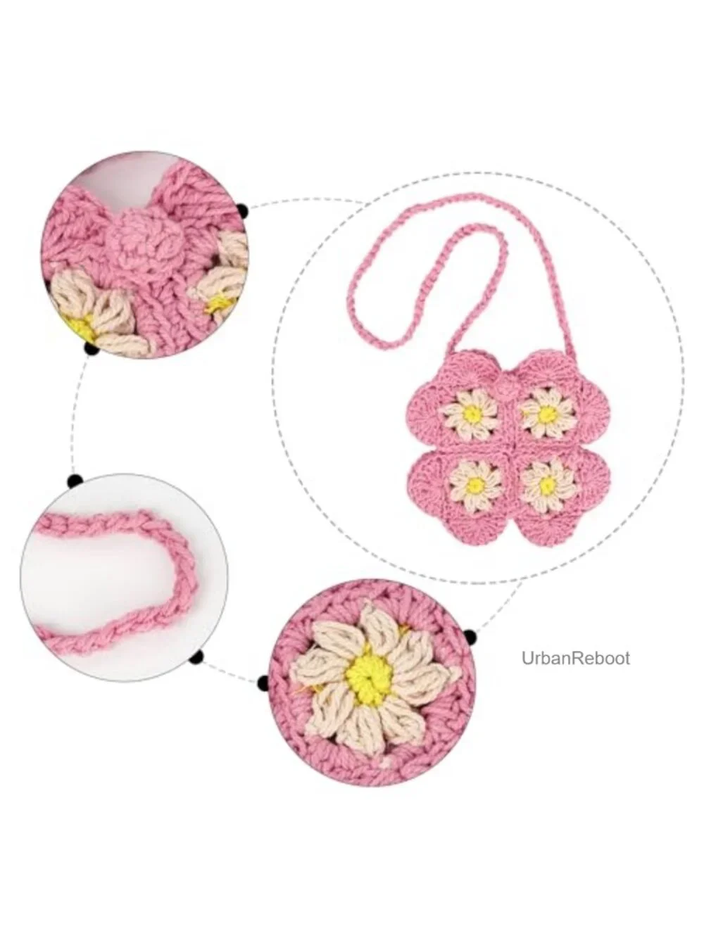 Handmade Mini Flower Crochet Crossbody Bag Cotton Purse